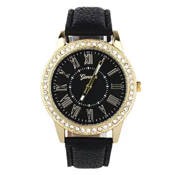 

Women Watches High Quality Fashion Women Geneva Rhinestone Leather Band Quartz Wrist Watch Digital Wristwatches Women Clock 50p