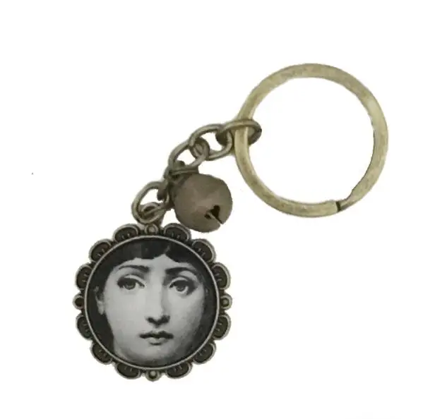 

Retro Fornasetti Keychain Metal Nostalgic Car Key Chain bag Bell Creative Decor Hanging Pendant March 8th Gifts for Woman