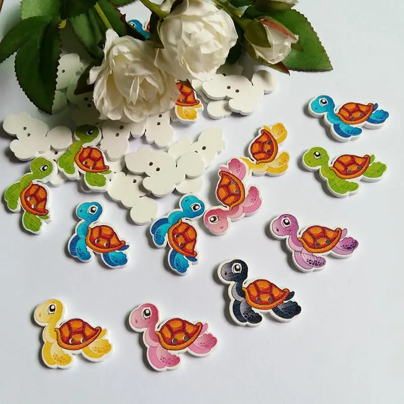 

40pcs Turtle Shaped Wooden Button Scrapbooking Mixed DIY 2-Holes Wood Button Sewing Accessories For Clothes decorative