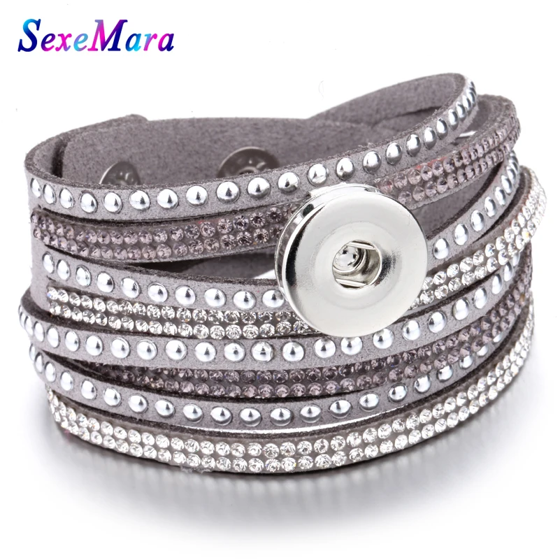 Buy New Leather Snap Bracelet for Women Rhinestone