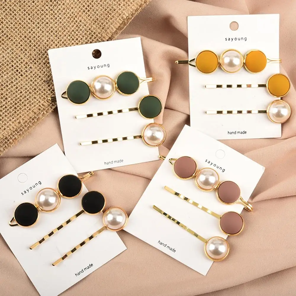 

M MISM 3pcs/set INS 2019 Round Korean Pearls Beads Alloy Hair Clips Barrettes Hairpins for Women Girls Hair Accessories
