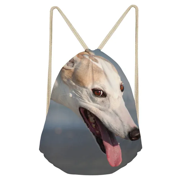 Noisydesigns 3D Animal Dog Greyhound Print School Girls Drawstring Bag Small Women s Bags Female Softback