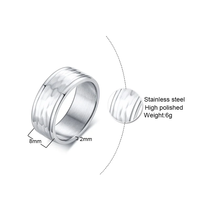 Мужские кольца, обручальные кольца, 8 мм, ручная работа, серебро, нержавеющая сталь, деревенский стиль, мужские модные подарки