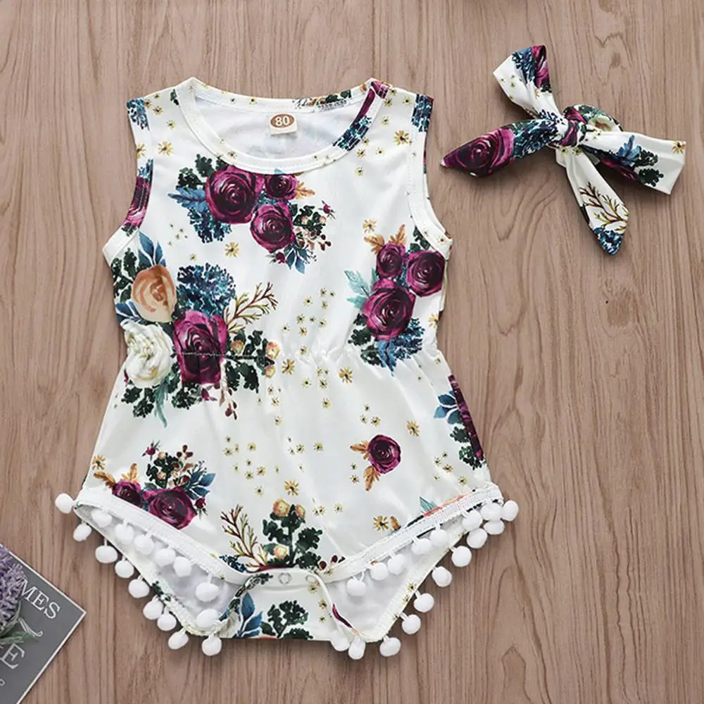 

Toddler Kid Baby Clothes Summer Ruffled Floral Patchwork Princess Romper baby Size 0M-24M