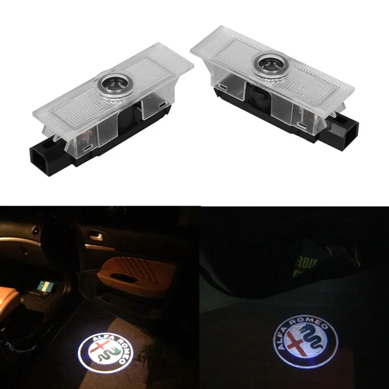 2X For Alfa Romeo Giulietta Mito Stelvio Giulia 159 147 Car LED Door Warning Light Welcome Logo Projector Laser Ghost Shadow