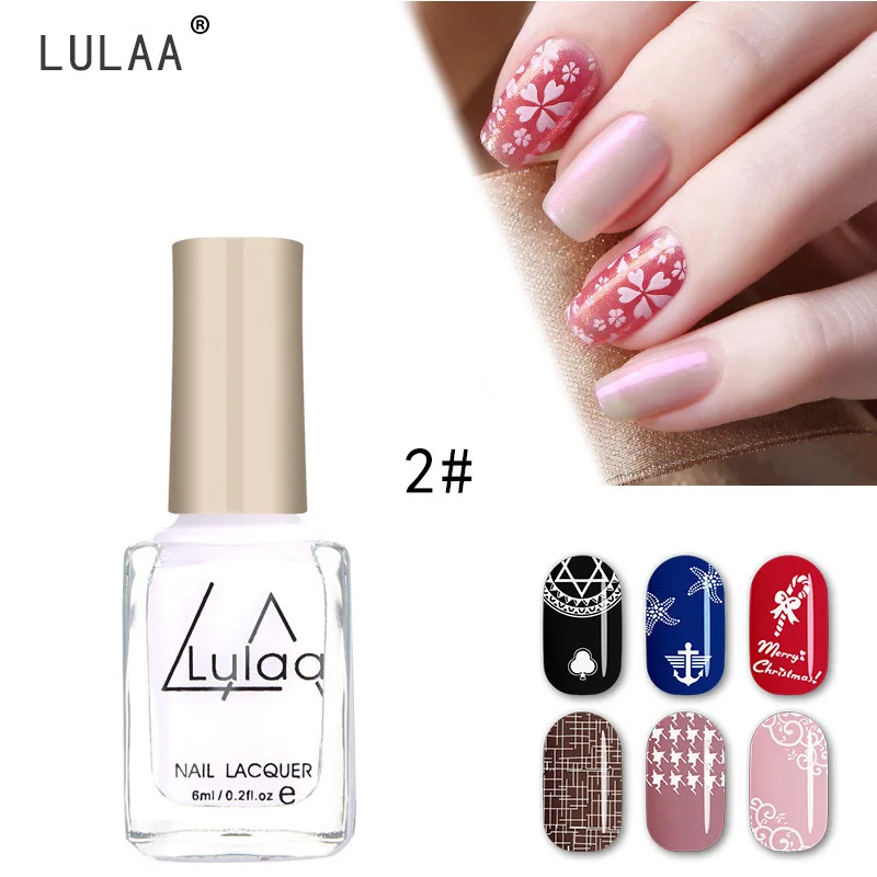 LULAA 1 бутылка 6 мл стемпинг ногтей покрытие лак красочный дизайн ногтей пластины печать Лак 12 цветов - Цвет: 2