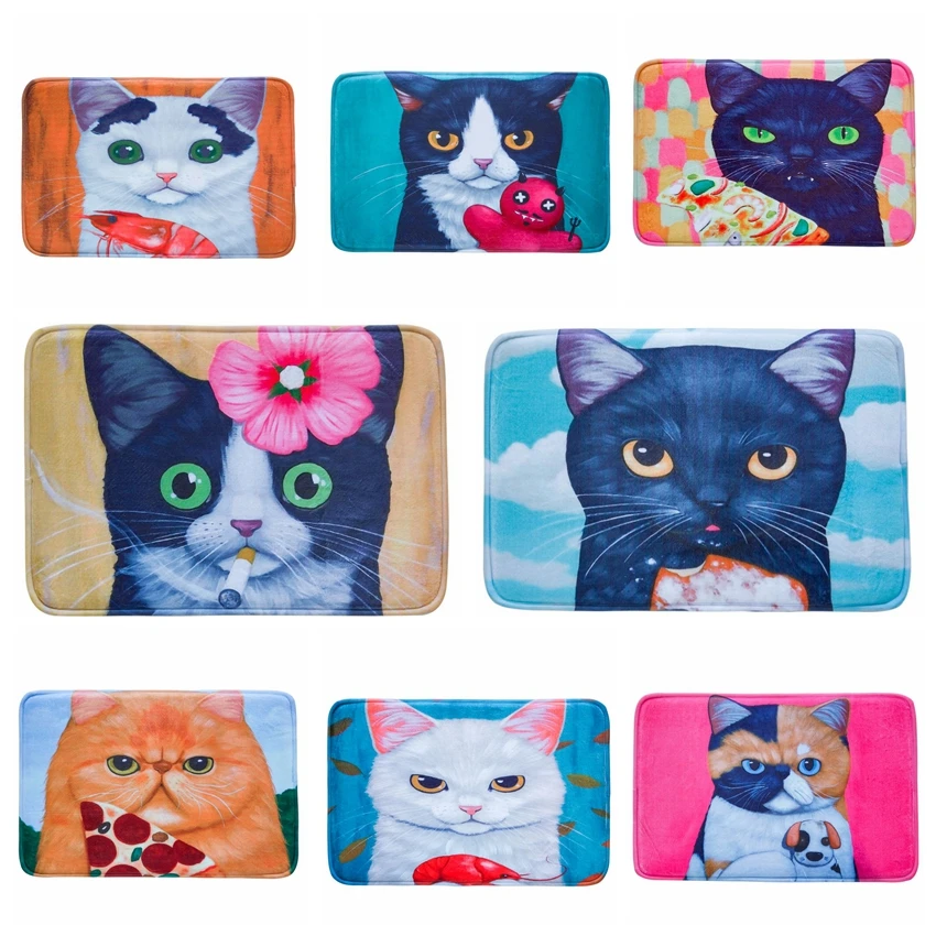 Super Cute Meow Floor Mat For Bathroom Alfombras Stair Mats French Velvet For Living Room Carpet Kitchen Yoga Mat Pet Mats