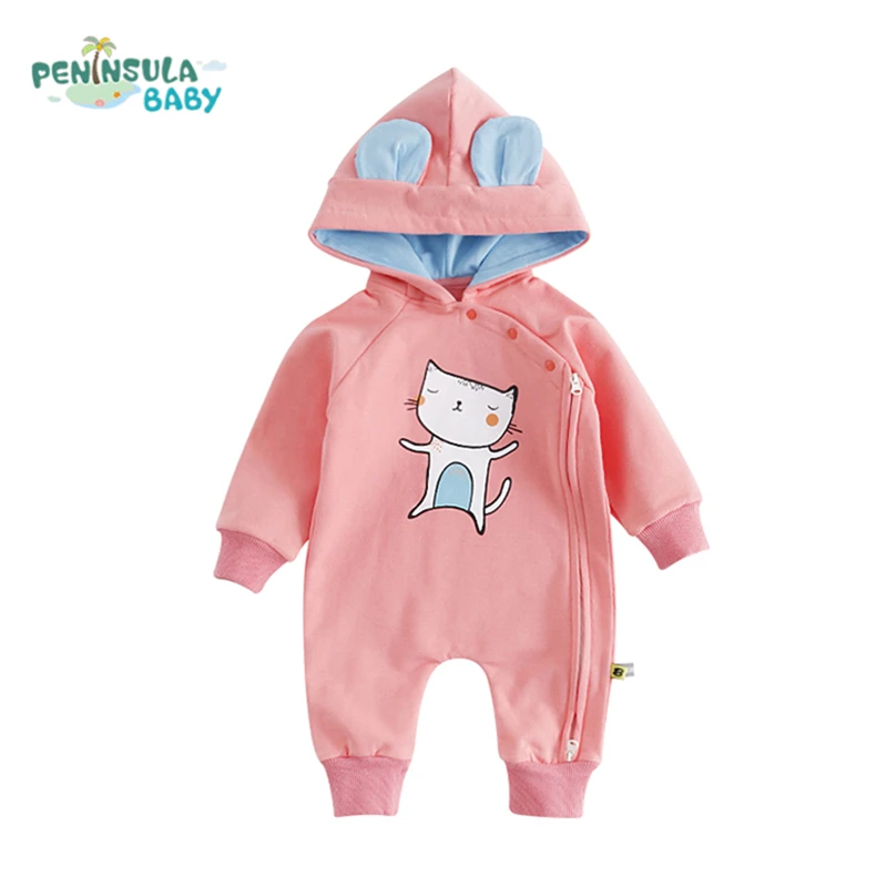 

Newborn Baby Boy Girl Cotton Clothes Hooded Rompers Cartoon Animal 3D-Ear Infant Jumpsuit Thicker Toddler Long Sleeves Outfits