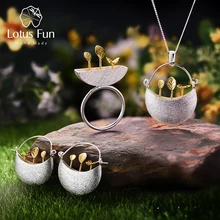 Lotus Fun реальные 925 Серебро Природный творческий ручной работы дизайнера Ювелирные украшения мой маленький сад комплект ювелирных изделий для женщин Bijoux