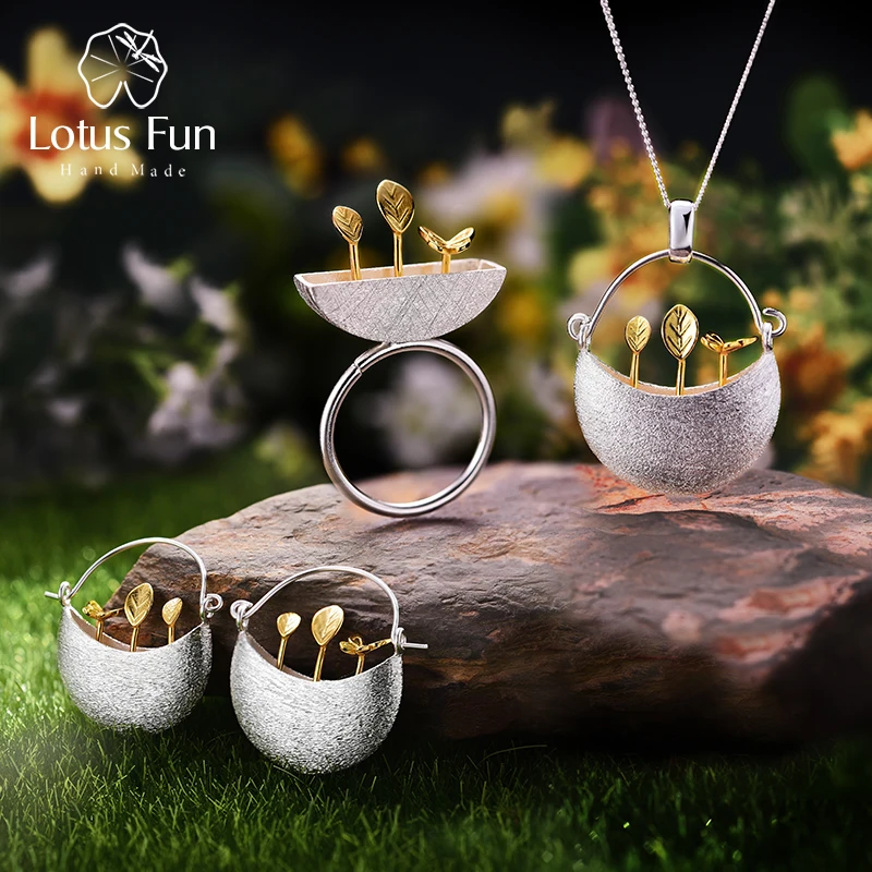 Lotus Fun реальные 925 Серебро Природный творческий ручной работы дизайнера Ювелирные