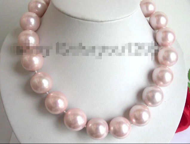 

Free shipping >>>>>>HUGE!Natural 20mm Pink Round Shell Pearl Necklace!