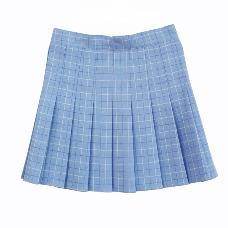 A-line Plaid pleated skirt Uniform high waist Skirt classical Gray&khaki&blue&pink lattice coats plaid button pocket turn down collar coat in khaki size l s xl