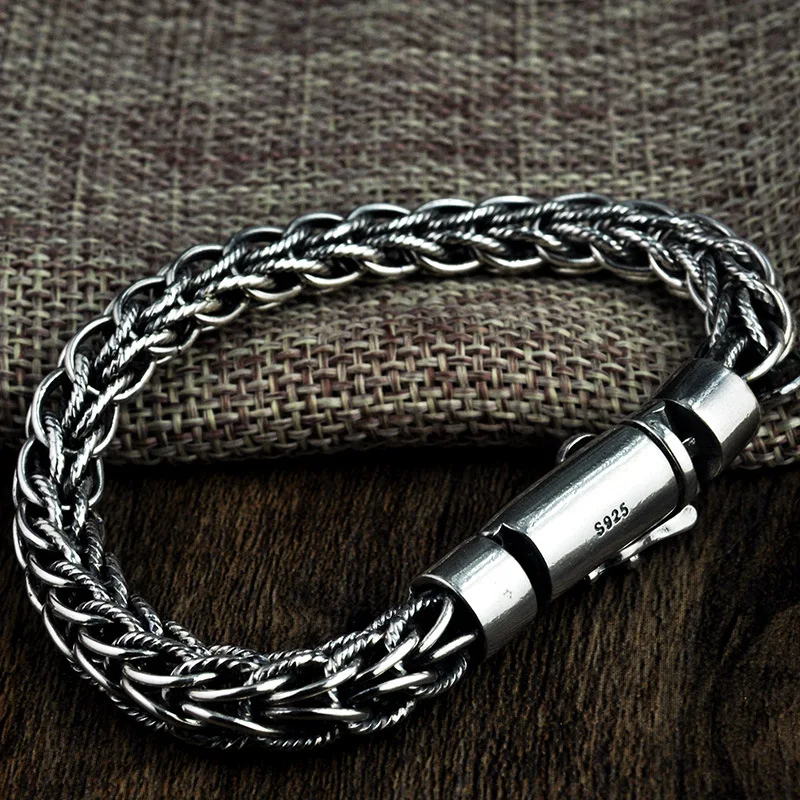 925 пробы серебряные браслеты викингов для мужчин 19-21 см с застёжкой переплетения плетеный провод тяжелый браслет серебряные мужские ювелирные изделия
