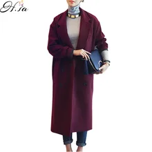 H.SA Winter Coat Women Elegant Long Overcoat Woolen Jacket Purple Red Wool Trench Coats Plus Size Loose Winter Outwear 2016