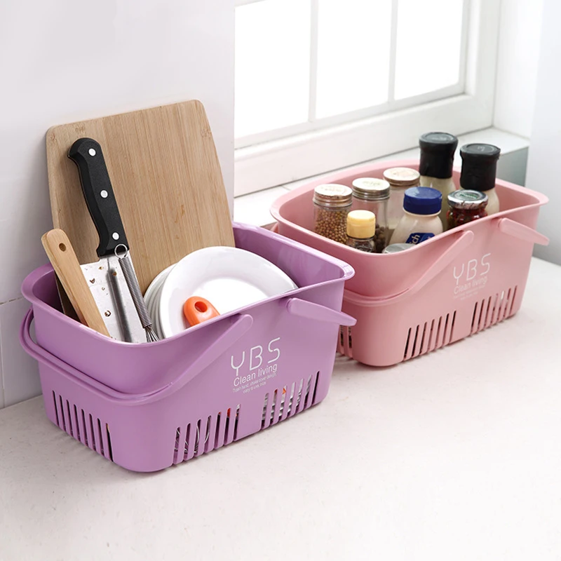 

Plastic Storage Basket For Organizer Kitchen Tool Toys Bathroom Shower Basket With Handle Food Container Cosmetic Storage Case