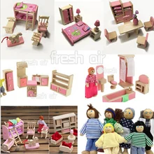Розовый деревянный кукольный домик миниатюрная мебель 6 комнат набор/6 кукол для детей