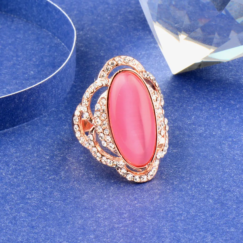 

SINLEERY Women Luxury Oval Pink Opal Stone Big Rings Size 7 8 9 Rose Gold Color Bridal Wedding Jewelry Accessories JZ560 SSH