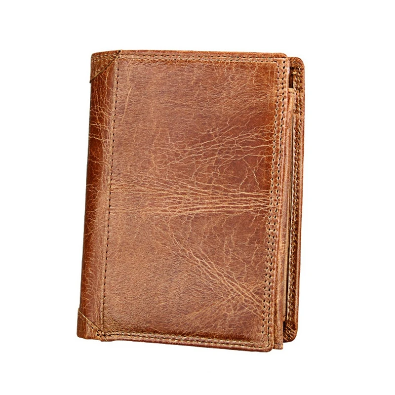 2019 Genuine Leather Men RFID Wallet Brand Designer Trifold Vertical Male Wallets Credit ID Card ...