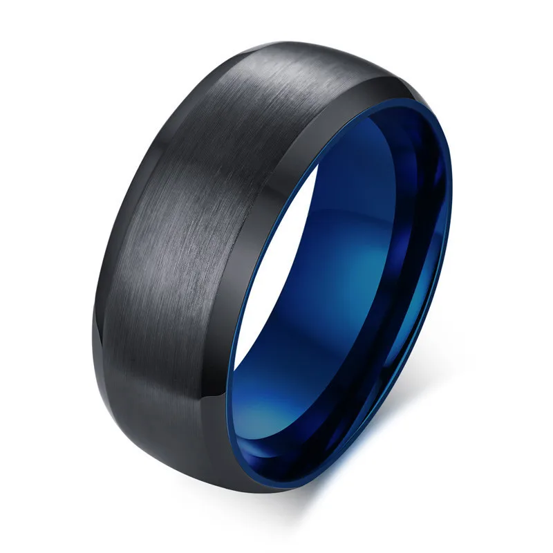 XUANPAI Mens 8mm Black Matte Smooth 316L Stainless Steel wedding rings