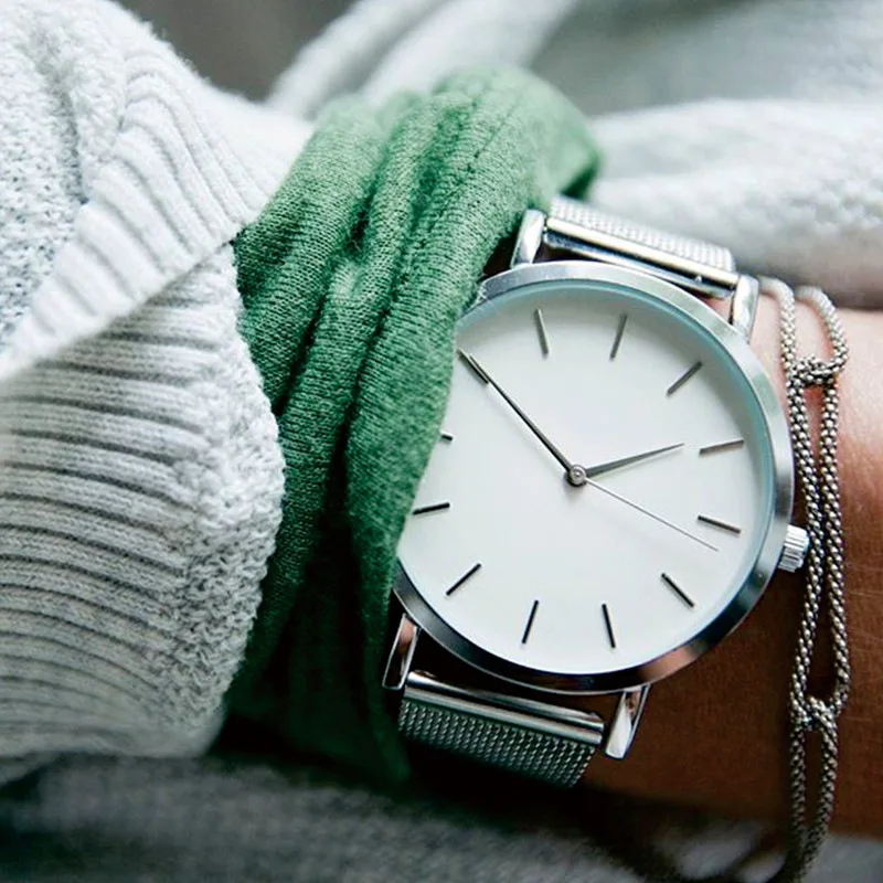 DaWhome Simple Watch Women's Fashion Individual Steel Mesh Watch Quartz Watch Ultra-thin Rose Gold Watch for Men and Women