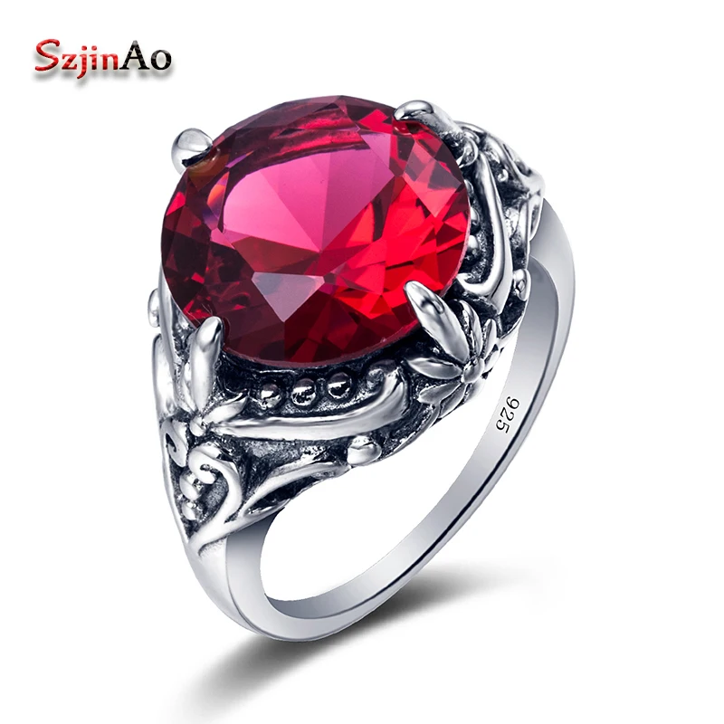 

Szjinao Best Sellers of Women Party Jewelry Gorgeous Solid 925 Sterling Silver Red Ruby Big Rings Size 10 9 8 7 6 5