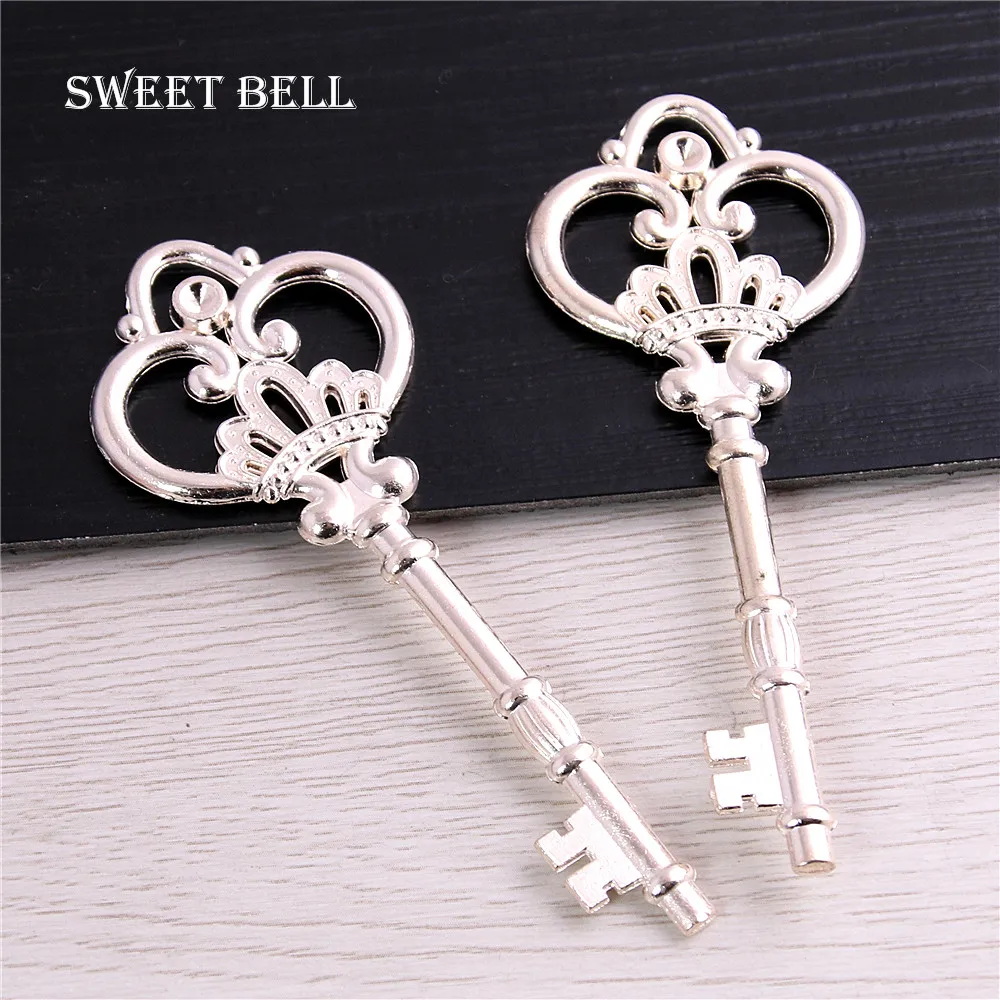 Sweet Bell 10 Pcs/lot 32*84mm Seven Color Metal Alloy Lovely Large Crown Key Charms Vintage Jewelry Keys Charms D0182-3