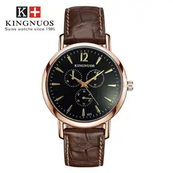 Новые оригинальные KINGNUOS модный бренд повседневное мужские наручные часы Роскошные кожаный ремешок кварцевые Мужской Бизнес часы Relogio