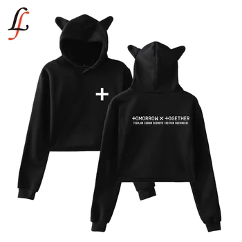 

TXT tomorrow together Cat Ear Cap Sexy Hoodies fashion trend sala Cat Crop Top Women Hoodies Sweatshirt Sexy hot Kpop Harajuku