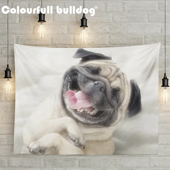 

Decorate Children Room Cute Pug Acting Cute Tongue Out Wall Hanging Tapestry Lying in Grass Bedspread Yoga Mat Decor Beach Towel