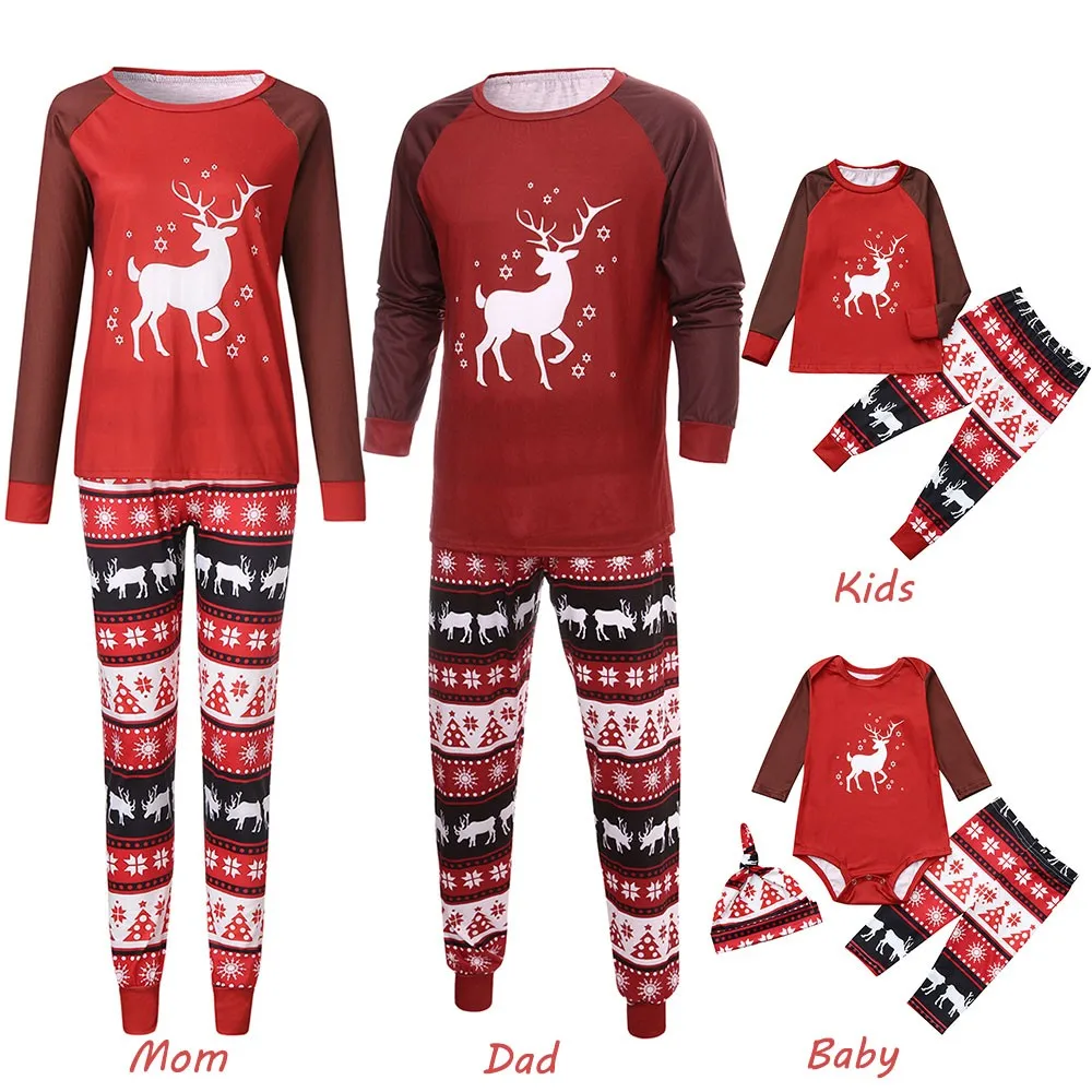 Комплект из 2 предметов, Рождественский детский топ с принтом оленя+ штаны, семейная одежда, пижамы, одежда на год, красная хлопковая Милая одежда,# ss