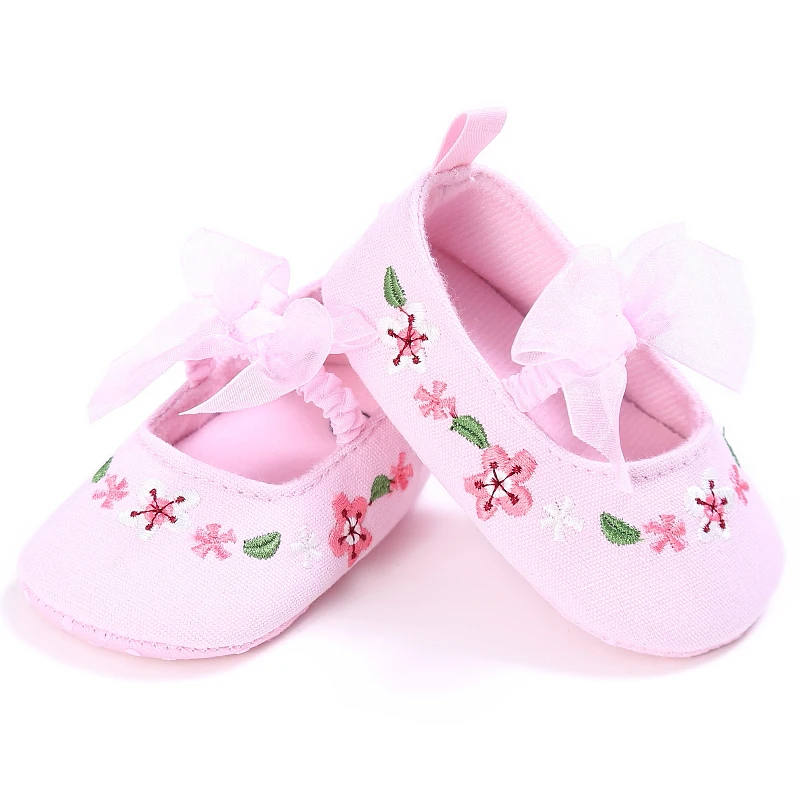 Обувь для девочек Обувь для младенцев обувь на плоской подошве в стиле «Мери-Джейн» мягкая подошва Дети новорожденного малыша цветок Повседневное дом носки 0-18 месяцев - Цвет: Pink