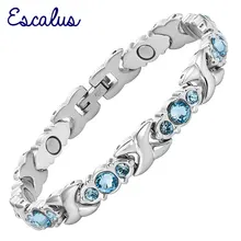 Escalus 24 шт. синие кристаллы магнитный браслет для женщин Серебряный цвет нержавеющая сталь звено цепи новые браслеты ювелирные изделия подарок