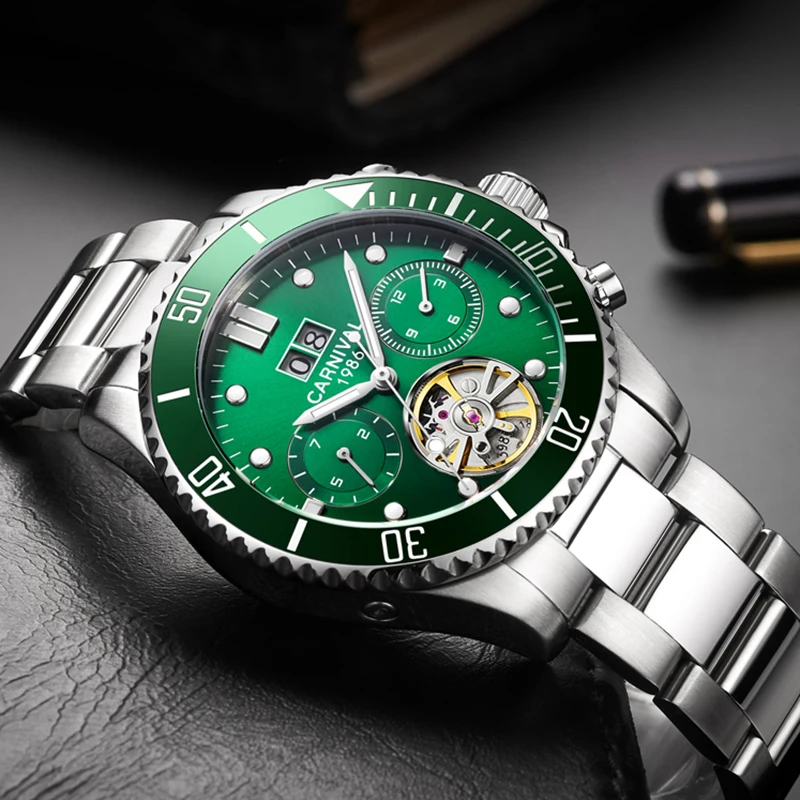 Tourbillon механические часы для мужчин Топ люксовый бренд карнавал спортивные