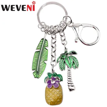 

WEVENI Hawaii Tropic Summer Collection Alloy green coconut tree pineapple Car Key Chains For Women Bijoux Wallet Charms Holder
