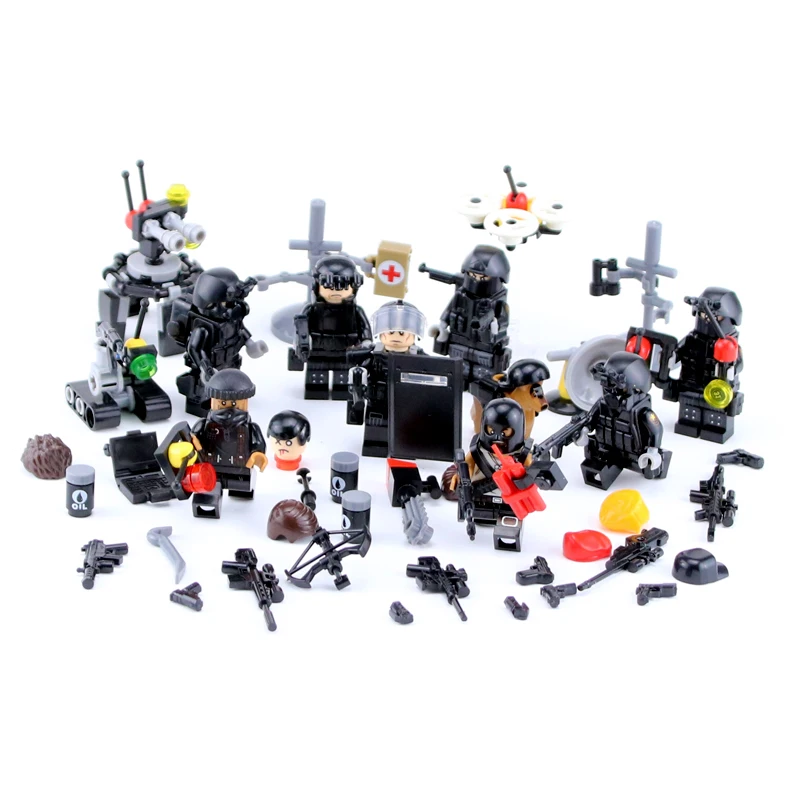 

HOT 8PCS military SWAT Police soldiers figures building blocks military Weapons accessory building blocks toys for Children gift