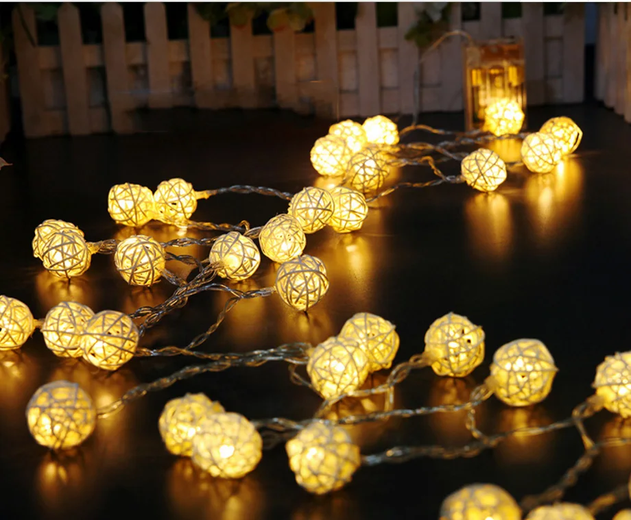 Ротанга мяч светодио дный гирлянда гирлянды светодиодные огни 20 световых шаров батарея тайский свет цепи вечерние свадьбу Рождество Декор Guirlande Lumineuse
