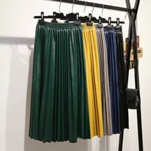 Осенние винтажные 4 карамельных цвета стрейч-талии плиссированные юбки из искусственной кожи женские длинные юбки из искусственной кожи женские плиссированные юбки из искусственной кожи