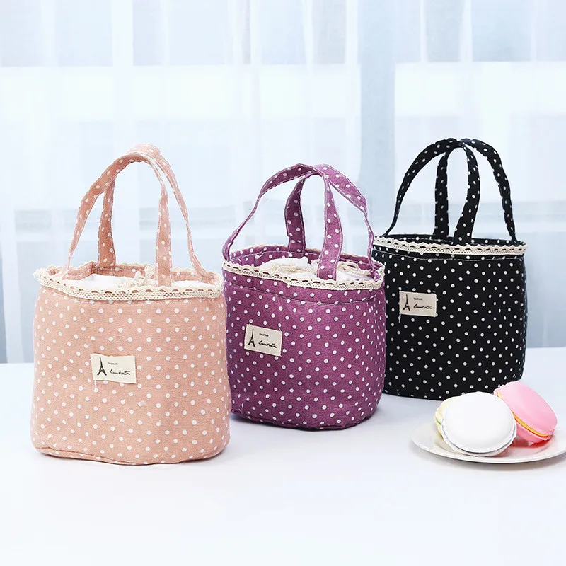 

ZOUFILY 1Pcs Cartoon Dot Lunch Bags Thermal Insulated Cooler Bags Women Kids Lunch Tote Fruit Foods Container Functional Bags