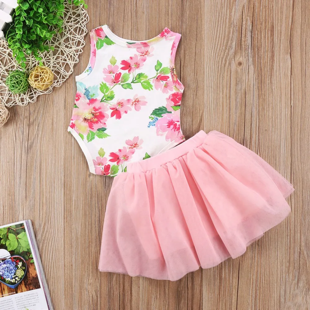 2019 New 2pcs Cute Baby Girls Clothes Set One Year Birthday Girl Tutu Skirt Romper Newborn Princess Party Cake Smash Outfits