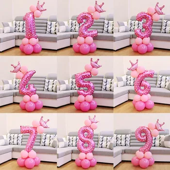 

1 set Blue Pink Foil Number Balloon Thicken Latex Air Ballons with Crown Anniversary Baby Shower Kids Birthday Party Decoration