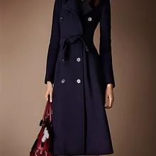Manteau femme UK Весна Осень Модное шерстяное простое тонкое длинное пальто Макси зимняя женская верхняя одежда темно-синий abrigos mujer