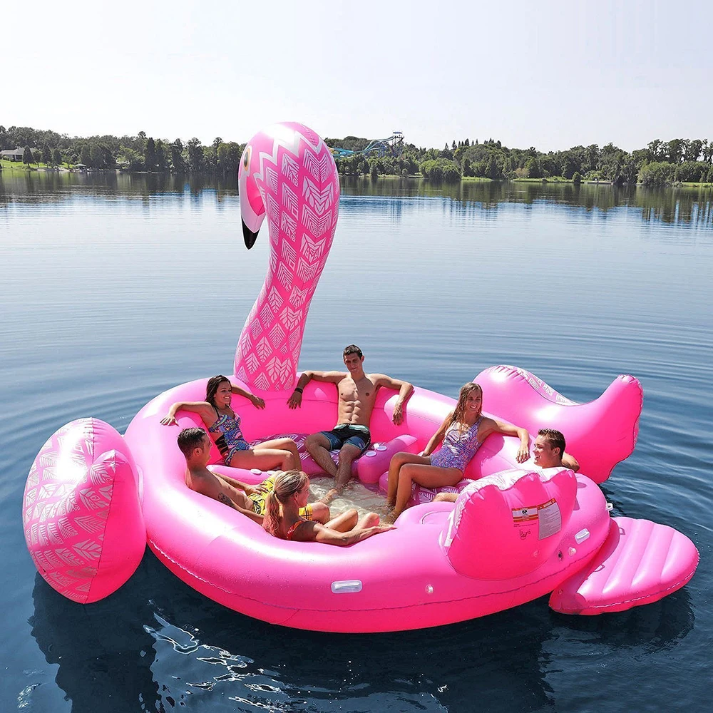 

2018 New Summer 6 Person Huge inflatable Pool Float Giant Floating Flamingo Swimming Pool Island Lounge Inflatable Pool Party