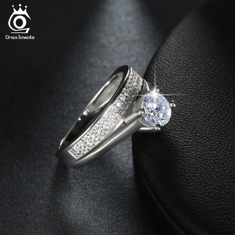 ORSA JEWELS Round Ring Engagement Rings 4 Prongs Setting Cubic Zircon Jewelry For Women Love Bague Anillos Mujer OR107