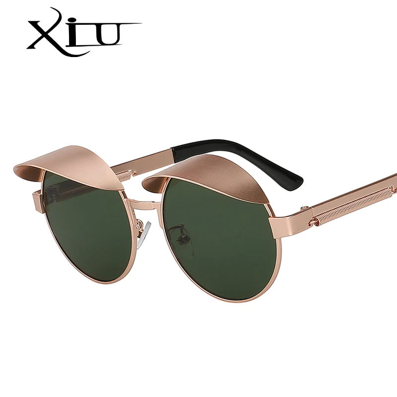 

XIU Caps Style Round Sunglasses Men Women Brand Designer Vintage Sunglass Steampunk Metal Top Quality Vintage Oculos UV400