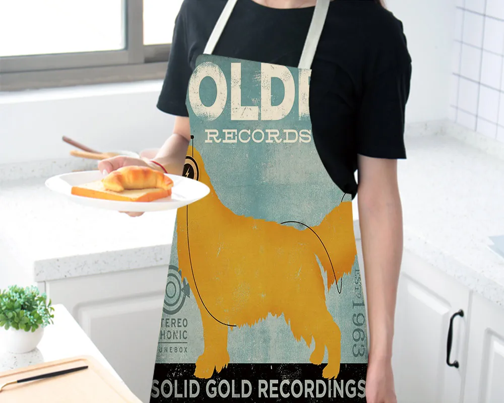 

Eco-friendly Printed Dog Image Seam Sewing Hand Measured Colorful Cleaning Sleeveless Back Tie Linen Apron