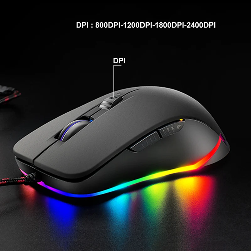 V6 Проводная RGB LED подсветка USB эргономичная 2400 точек/дюйм + 6 кнопок оптическая мини