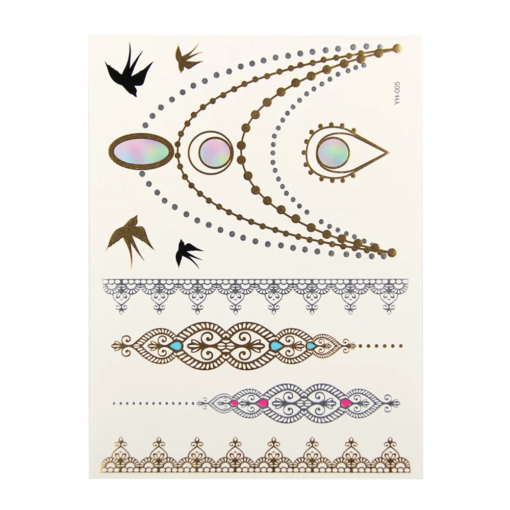 New Fashion Temporary Tattoo Stickers Temporary Body Art Waterproof Tattoo Pattern Women Sex Products Design Metal Gold (19)