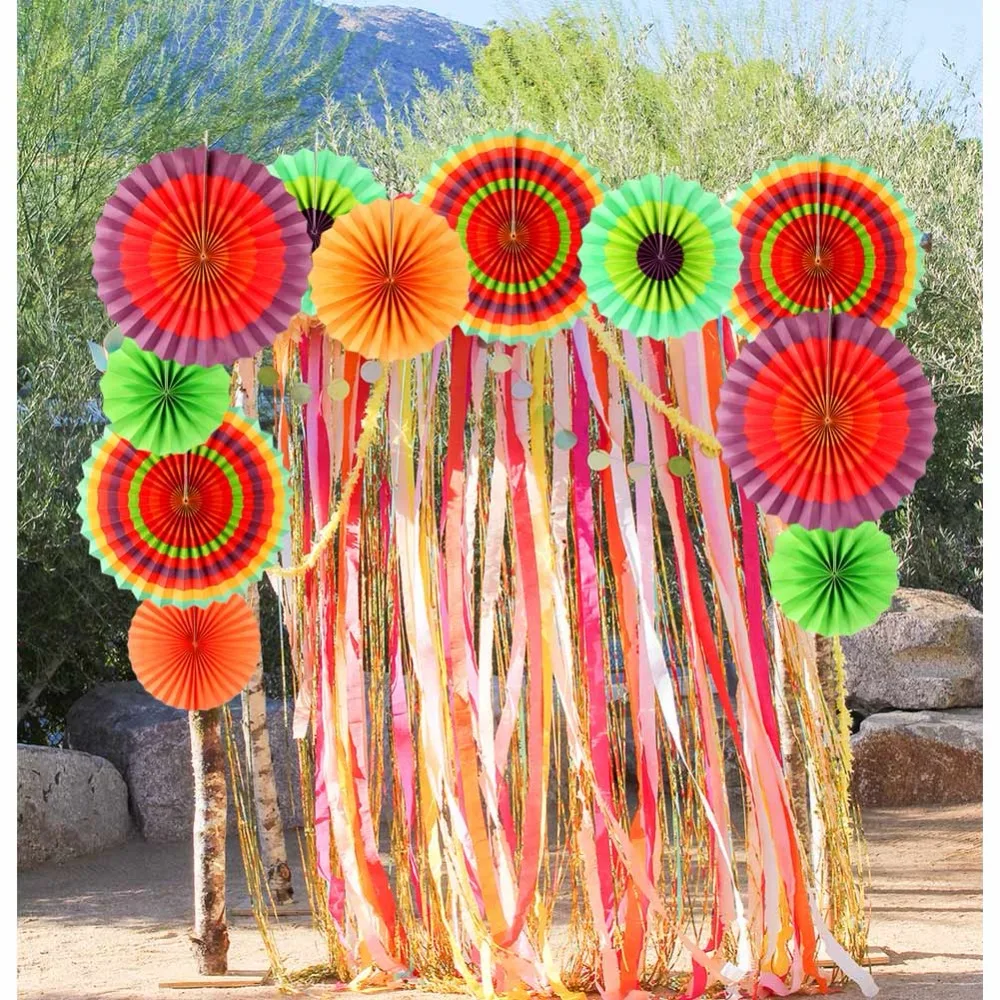 ourwarm 6pcs fiesta party decorations mexican paper fan wedding mexican paper flower