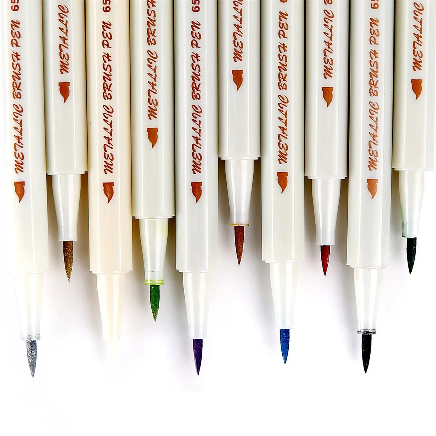 Metallic Markers Glitter Paint Pen Calligraphy Brush Pens, Set of 10 For DIY Birthday Greeting