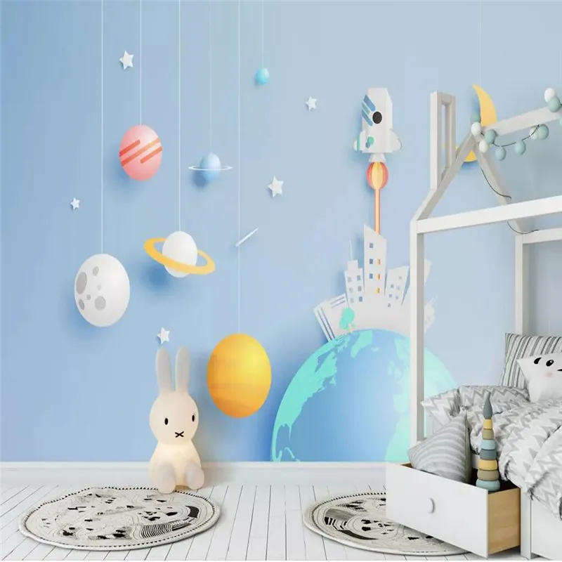 

Cartoon spaceship children's room background professional production mural factory wholesale wallpaper mural poster photo wall